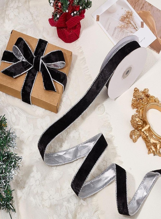 MAYJOYDIY 10 Yards Black Velvet Wired Ribbon with Silver Metallic Backing 0.98 Inch Single Sided Velvet Decorative Ribbon for Christmas Tree Garland Wreath Party Decoration Gift Wrapping - Image 4